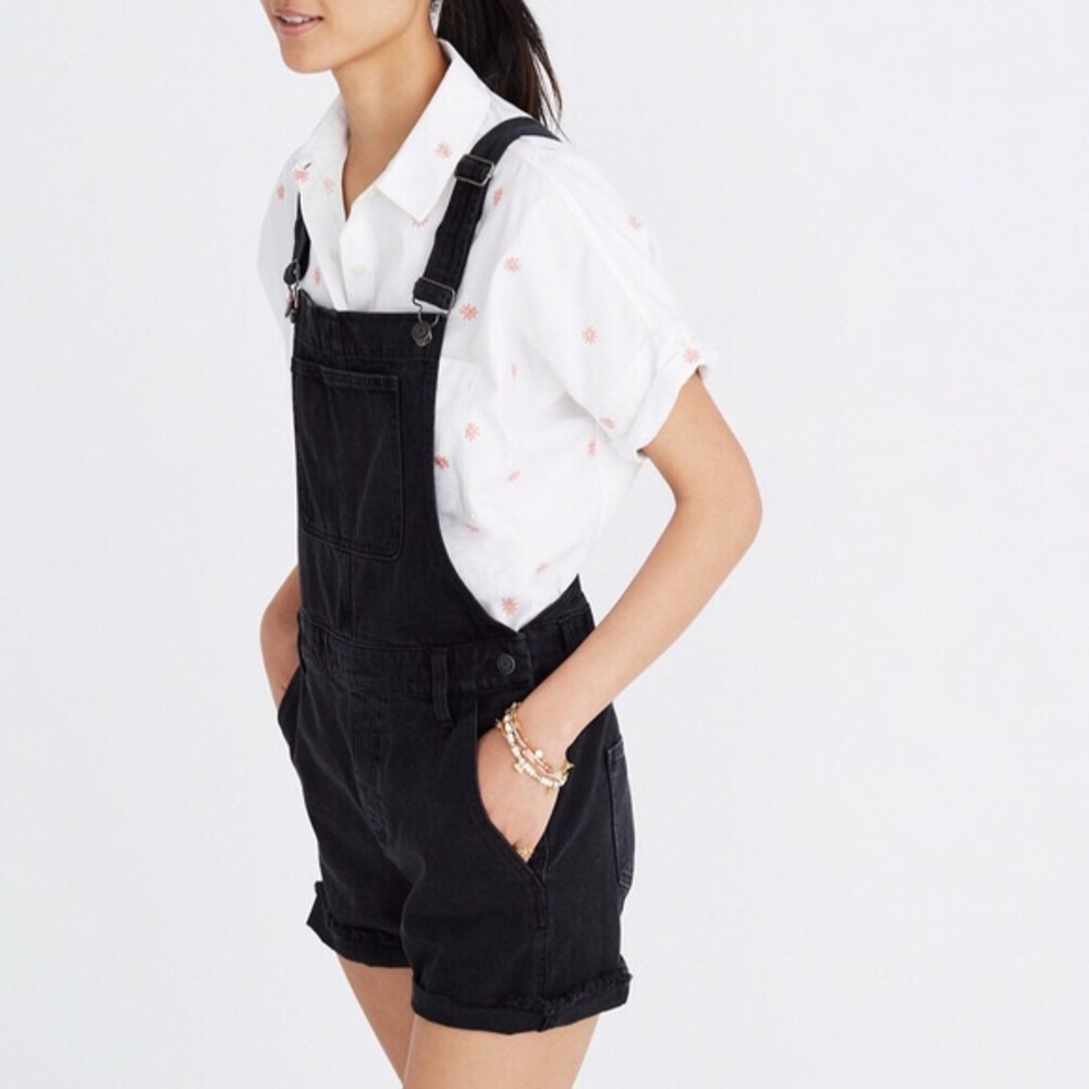 Madewell Black Denim Short Overalls